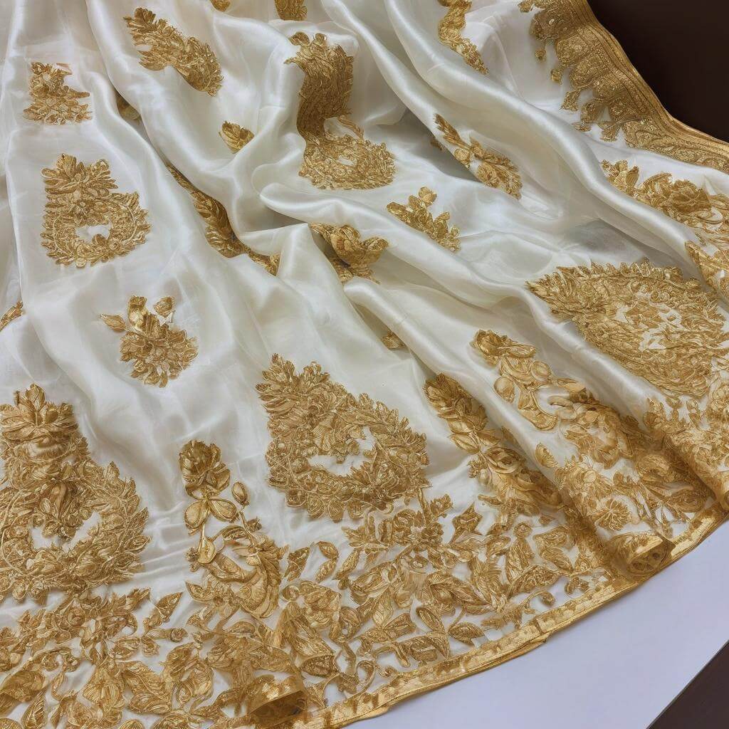 Silk Dupatta with Gold Embroidery